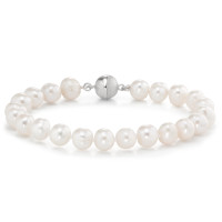 Bracelet Argent Rhodié perle d'eau douce blanc 7-7.5 mm 19 cm-569390
