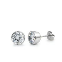 Clous d'oreilles Or blanc 9K Zircone 2 Pierres Ø6 mm-569587