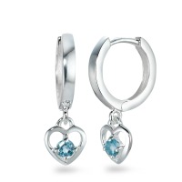 Créoles à charnières Argent [synth. Aquamarin] bleu clair, 2 Pierres Coeur Ø6 mm-570076