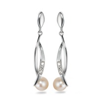 Pendant d'oreilles Or blanc 9K perle d'eau douce blanc, 6 Perles-570124