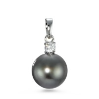 Pendentif Or blanc 18K Diamant 0.10 ct, w-si perle de Tahiti, 10 mm-570641