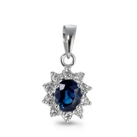 Pendentif Or blanc 18K Saphir bleu, ovale, Diamant blanc, 0.14 ct, 10 Pierres, w-si-570699