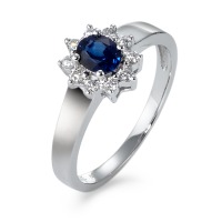 Bague Or blanc 18K Saphir bleu, ovale, Diamant blanc, 0.14 ct, 10 Pierres, w-si-570700