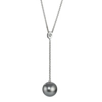 Collier Or blanc 18K Diamant 0.09 ct, w-si perle de Tahiti gris 9.5-10 mm 42-45 cm-570702