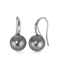 Pendant d'oreilles Or blanc 18K Diamant 0.05 ct, 10 Pierres, w-si perle de Tahiti gris, 2 Perles, 10 mm-570707