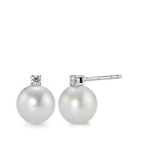 Clous d'oreilles Or blanc 18K Diamant 0.07 ct, 2 Pierres, w-si perle d'eau douce, 2 Perles, 8 mm-570789