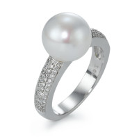 Bague Or blanc 18K Diamant 0.32 ct, 66 Pierres, w-si perle d'eau douce blanc, 10 mm-570856