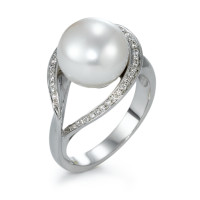 Bague Or blanc 18K Diamant 0.13 ct, 40 Pierres, w-si perle d'eau douce blanc, 11 mm-570857