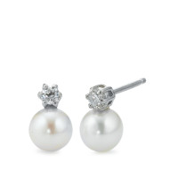 Clous d'oreilles Argent Zircone 2 Pierres Rhodié perle d'eau douce blanc, 2 Perles-571893