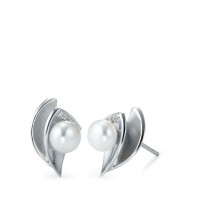 Clous d'oreilles Argent Zircone 8 Pierres Rhodié perle d'eau douce-573149