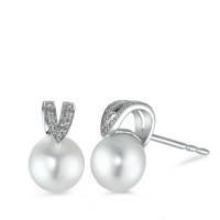 Clous d'oreilles Or blanc 18K Diamant 0.07 ct, 22 Pierres, brillant, w-si perle d'eau douce 6.5-7 mm-573348