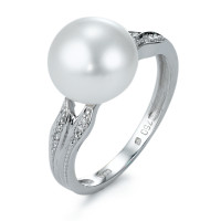 Bague Or blanc 18K Diamant 0.045 ct, 14 Pierres, brillant, w-si perle d'eau douce-573349