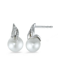 Clous d'oreilles Or blanc 18K Diamant 0.05 ct, 12 Pierres, brillant, w-si perle d'eau douce-573351