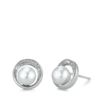Clous d'oreilles Or blanc 18K Diamant 0.06 ct, 12 Pierres, brillant, w-si perle d'eau douce 6.5-7 mm Ø10 mm-573358