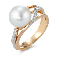 Bague Or rouge 18K Diamant 0.08 ct, 16 Pierres, brillant, w-si perle d'eau douce-573359