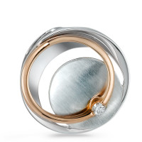 Pendentif Or rouge 18K, Or blanc 18K Diamant 0.03 ct, brillant, w-si Ø15 mm-573367