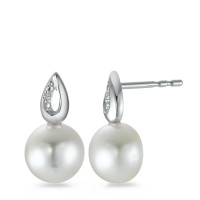 Clous d'oreilles Or blanc 18K Diamant 0.008 ct, 2 Pierres, brillant, p1 perle d'eau douce 7-7.5 mm-573433