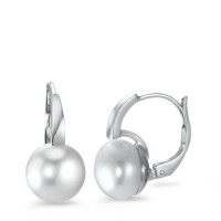 Pendant d'oreilles Or blanc 9K perle d'eau douce blanc, 2 Perles, 8.5 mm-573950