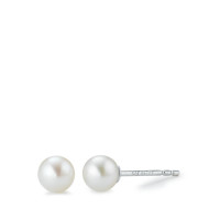 Clous d'oreilles Or blanc 18K perle d'eau douce blanc, 2 Perles, 6 mm-577433