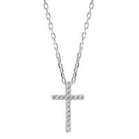 Collier Argent Zircone 17 Pierres Rhodié Croix 40-42 cm-580550