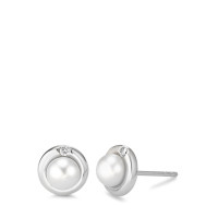 Clous d'oreilles Argent Zircone 2 Pierres Rhodié perle d'eau douce Ø9 mm-581421