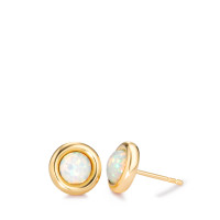 Clous d'oreilles Argent [synth. Opal] 2 Pierres Plaqué or Ø10 mm-581434