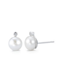 Clous d'oreilles Argent Zircone 2 Pierres Rhodié perle d'eau douce blanc, 2 Perles, 8 mm-582348