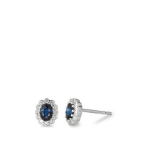 Clous d'oreilles Or blanc 18K Diamant blanc, 0.12 ct, 24 Pierres, brillant, w-si, Saphir 2 Pierres-583616