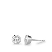 Clous d'oreilles Or blanc 9K Zircone blanc, 2 Pierres Ø6 mm-583644