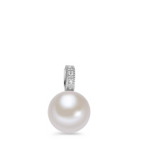 Pendentif Or blanc 9K Diamant blanc, 0.01 ct, 3 Pierres, brillant, p1 perle d'eau douce-583679