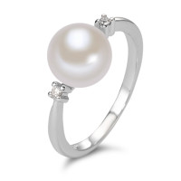 Bague Or blanc 9K Diamant blanc, 0.02 ct, 2 Pierres, brillant, p1 perle d'eau douce-583681