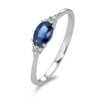 Bague Or blanc 9K Saphir bleu, ovale, Diamant blanc, 0.035 ct, 6 Pierres, p1-583691