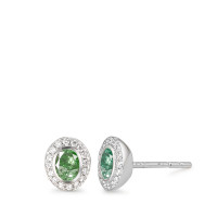 Clous d'oreilles Or blanc 18K Diamant 0.08 ct, 34 Pierres, w-si, Émeraude 2 Pierres-584168