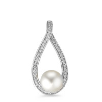 Pendentif Or blanc 18K Diamant 0.12 ct, w-si perle d'eau douce blanc, 6 mm-584188