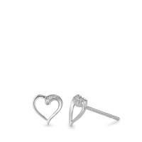 Clous d'oreilles Or blanc 18K Diamant 0.025 ct, 8 Pierres, w-si Coeur Ø7 mm-584193