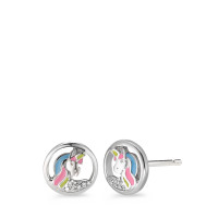 Clous d'oreilles Argent Zircone 10 Pierres Laqué Licorne Ø8.5 mm-584855