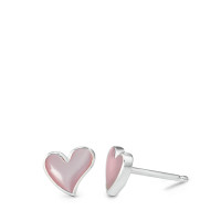 Clous d'oreilles Argent nacre rose, 2 Perles Coeur Ø7 mm-585190