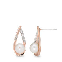 Pendant d'oreilles Argent Zircone 8 Pierres rosé Plaqué or perle d'eau douce-585659