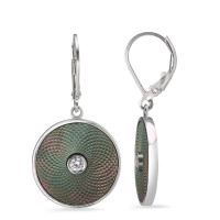 Pendant d'oreilles Argent Zircone 2 Pierres Rhodié nacre arc-en-ciel Ø17 mm-585667