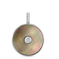 Pendentif Argent Zircone 5 Pierres Rhodié nacre arc-en-ciel Ø20 mm-585668