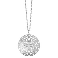 Chaînette avec pendentif Bronze Rhodié nacre blanc 45-53 cm Ø30 mm-585829