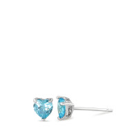 Clous d'oreilles Argent [synth. Aquamarin] 2 Pierres Rhodié Coeur Ø5 mm-586622