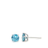 Clous d'oreilles Argent [synth. Aquamarin] 2 Pierres Rhodié Ø5.5 mm-586627