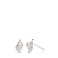 Clous d'oreilles Argent Rhodié perle d'eau douce blanc, 2 Perles, 4 mm-587126