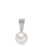Pendentif Or blanc 18K Diamant 0.07 ct, 15 Pierres, vsi perle d'eau douce blanc, 9.5 mm-588055