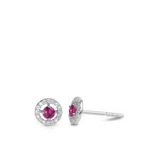 Clous d'oreilles Or blanc 18K Rubis 0.17 ct, 2 Pierres, Diamant 0.09 ct, w-si Ø6 mm-588460