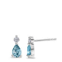 Ohrstecker Silber Topas blau, 2 Steine, Zirkonia weiss, 2 Steine rhodiniert-588749