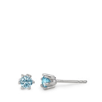 Clous d'oreilles Argent Topaze bleu, 2 Pierres Rhodié Ø5 mm-588750