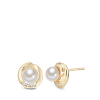 Clous d'oreilles Or jaune 9K Zircone 6 Pierres perle d'eau douce Ø9.5 mm-588826