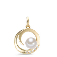 Pendentif Or jaune 9K Zircone 5 Pierres perle d'eau douce Ø16 mm-588827